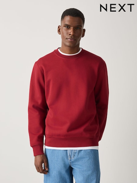 Red - Regular Fit Heavyweight Cotton Rich Crew Neck Sweatshirt
