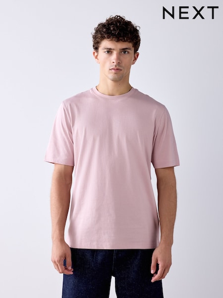 Pale Pink - Regular Fit Essential Crew Neck Cotton T-shirt