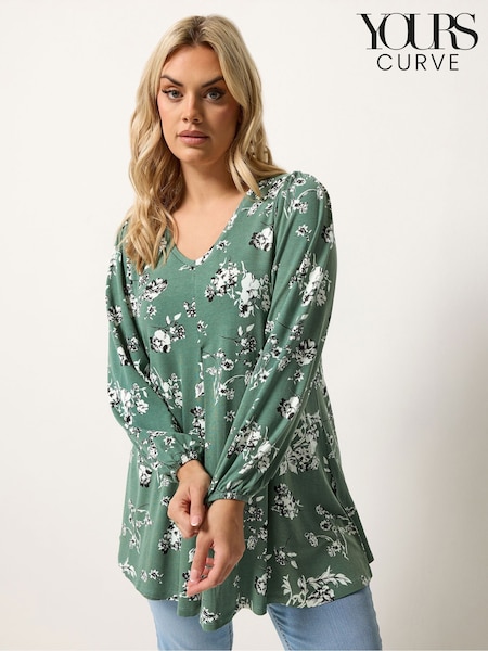 Green - Yours Curve Pleated Front Tunic