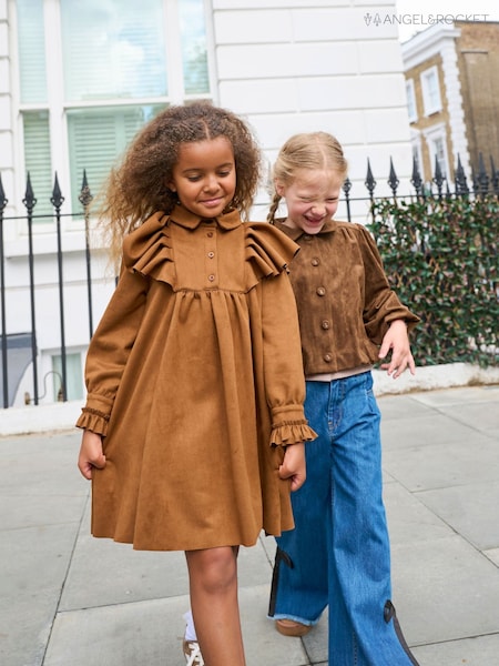 Brown - Angel & Rocket Macie Suedette Cape Collar Shirt Dress