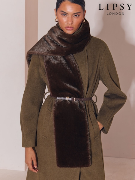 Chocolate Brown - Lipsy Faux Fur Stole Scarf