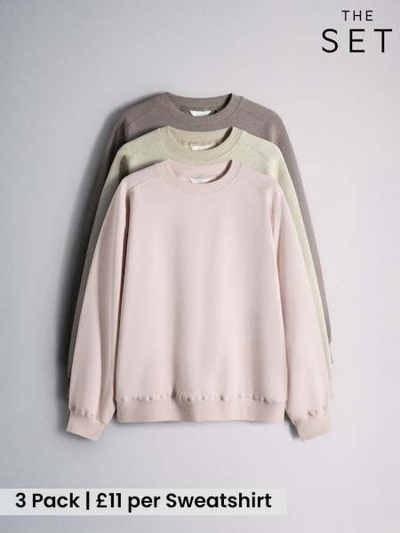Pink - The Set 3 Pack Saddle Sleeve Crew Neck Sweatshirts
