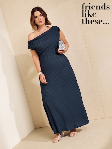 Navy - Friends Like These Jersey Off Shoulder Noodle Midi Dress
