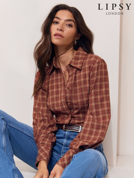 Burgundy Red - Lipsy Check Fitted Shirt