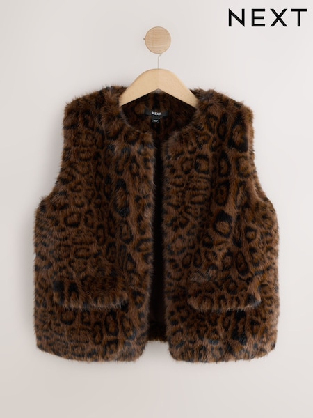 Brown Leopard Print - Faux Fur Gilet Cover-up