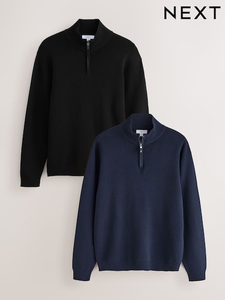 Black/Navy - Regular Quarter Zip Jumpers 2 Pack