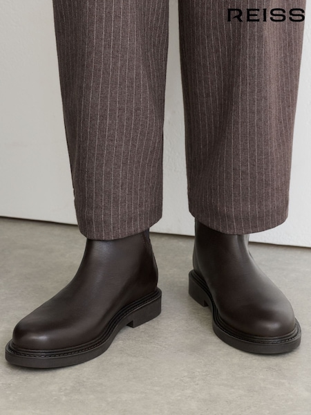 Chocolate - Reiss Lennon Leather Flat Ankle Boots