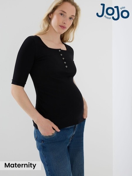 Black - Jojo Maman Bébé Popper Front Ribbed Maternity Top