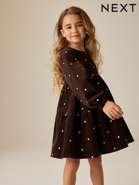 Brown - Cord Spot Dress (3-16yrs)