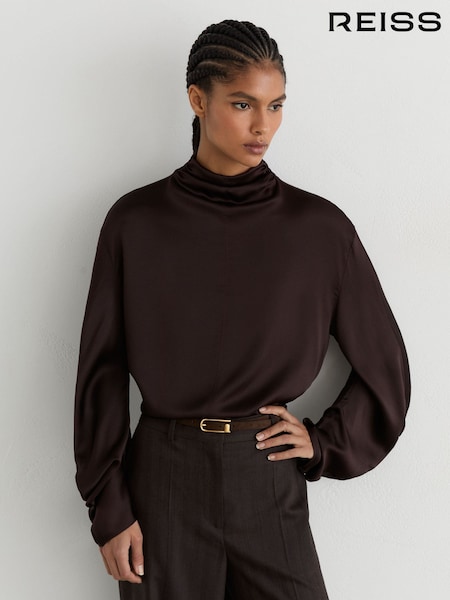 Grape Burgundy - Reiss Meena Silk High-neck Blouse