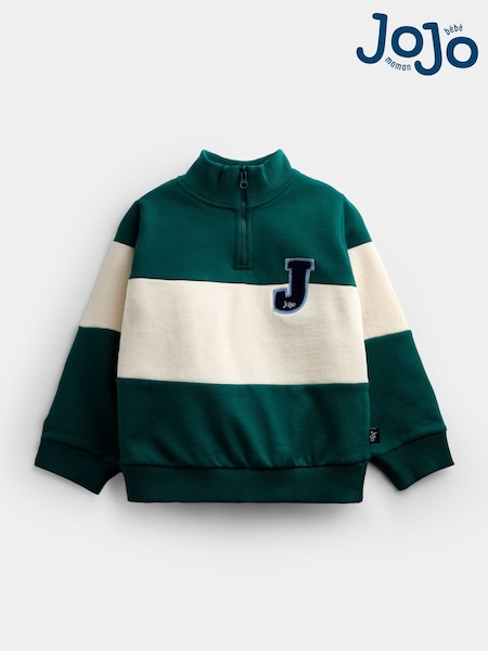 Dark Green Stripe - Jojo Maman Bébé Varsity Half Zip Sweatshirt