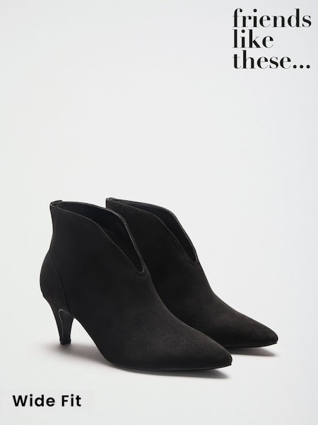 Black - Friends Like These Wide Fit Faux Suede Deep Cut Kitten Heel Ankle Boots