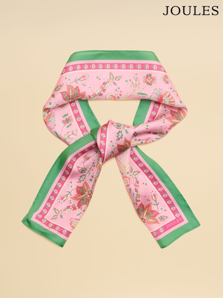 Pink & Green Floral - Joules Highgrove 100% Silk Skinny Scarf