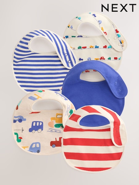 Red/Blue Transport - Baby Bibs 5 Pack