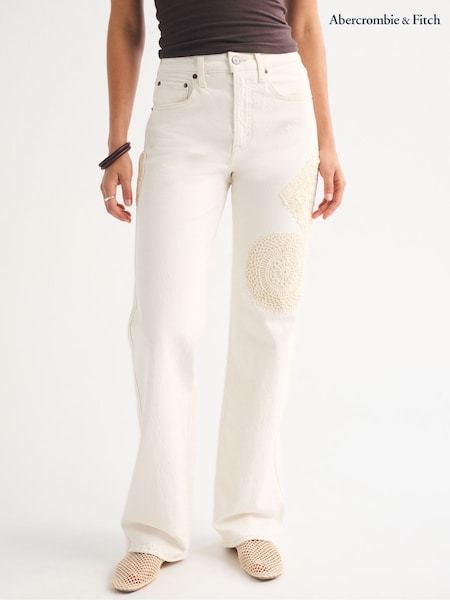 Cream - Abercrombie & Fitch Crochet Belt 90s Relaxed Jeans