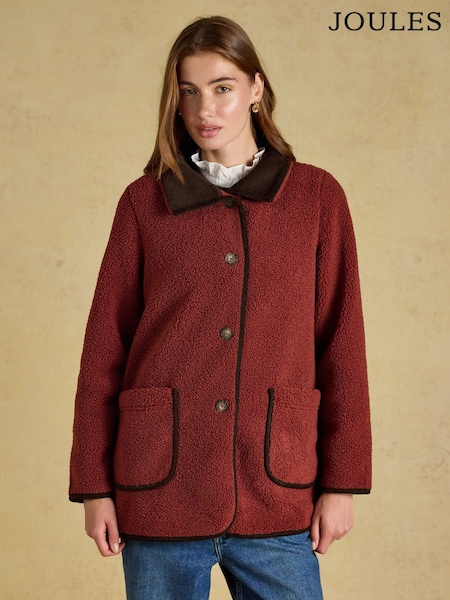Burnt Orange - Joules Sadie Longline Button Through Fleece Jacket