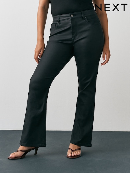 Black - Coated Denim Bootcut Jeans
