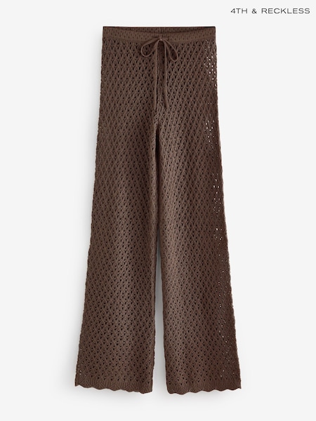 Brown - 4th & Reckless Wide Leg Knitted Trousers