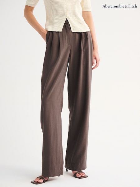 Brown - Abercrombie & Fitch Sloane Relaxed Textured Trousers