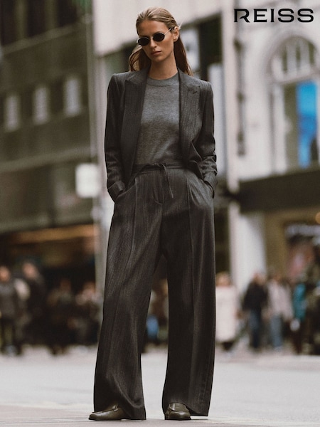 Dark Grey - Reiss Derby Wool-blend Wide-leg Drawstring Trousers