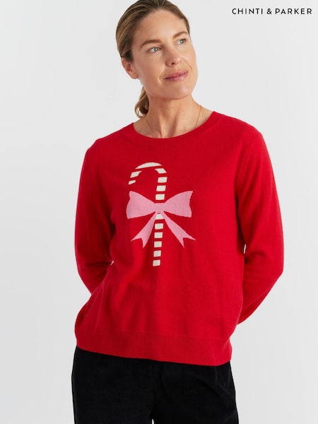Chinti & Parker Red Velvet Wool Cashmere Candy Cane Sweater (G47548) | £125