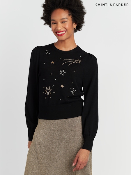 Chinti & Parker Laura Whitmore Constellation Star Black Sweater (G47549) | £195