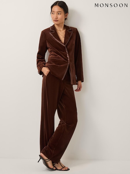 Monsoon Brown Mila Straight Velvet Trousers (G47578) | £65