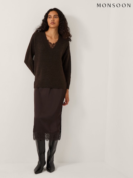 Monsoon Brown Fay Jumper Slip Dress (G47586) | £85