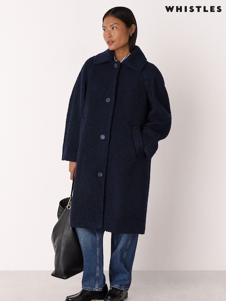 Whistles Blue Petite Petite Romy Boucle Coat (G47625) | £289