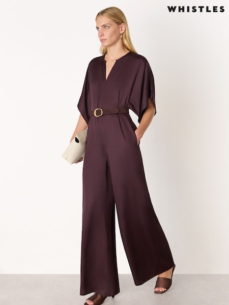 Whistles Red Satin Short Sleeve Jumpsuit (G47642) | £169