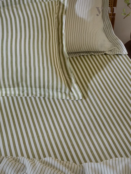 Yard Olive Hebden Striped Cotton Extra Deep Fitted Sheet (G47700) | £22 - £30