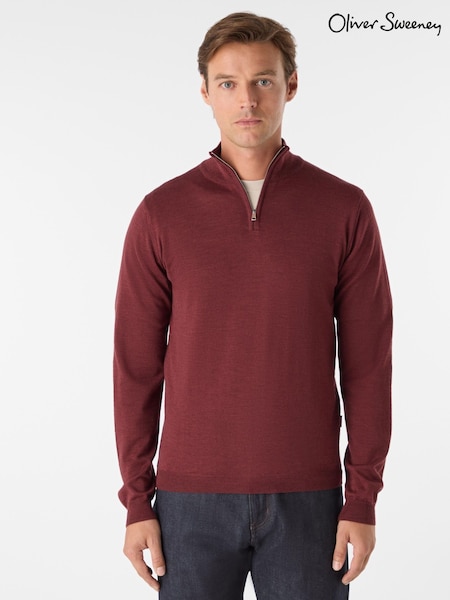 Oliver Sweeney Red Merino Wool Quarter Zip Jumper (G47723) | £129