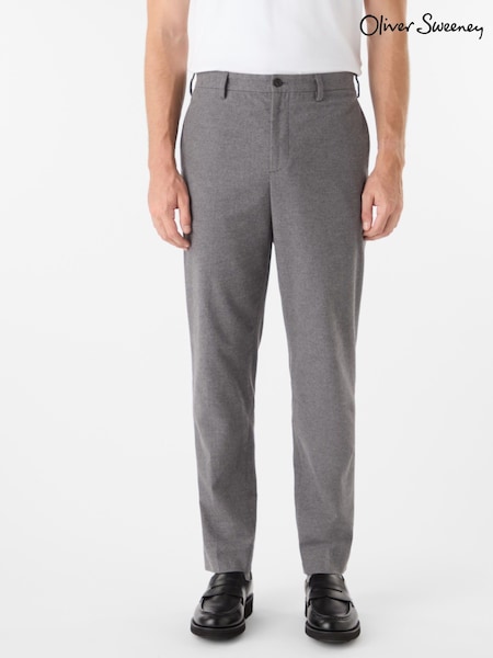 Oliver Sweeney Grey 32" Leg-length Cotton Flannel Trousers (G47736) | £149