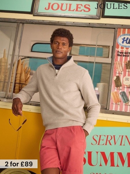 Oatmeal - Regular Joules Alistair French Ribbed Quarter Zip Sweatshirt