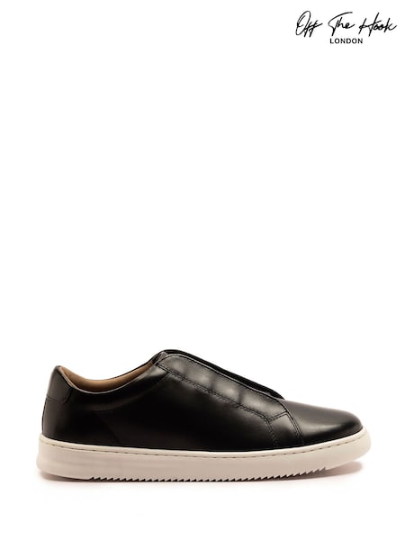 Off The Hook Black Evers Leather Trainer Elastic Lacing Fasting Shoes (G47868) | £30