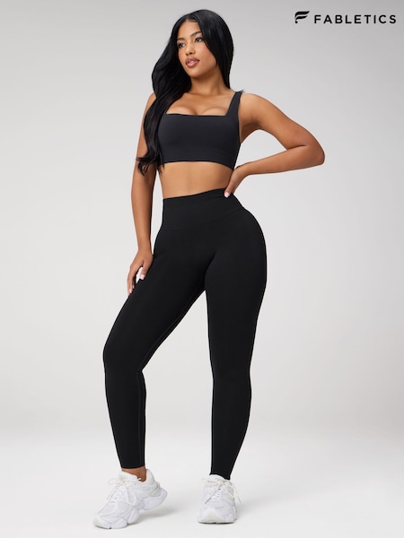 Fabletics Black Sleek Seamless Square Neck Low Impact Bra (G47984) | £45
