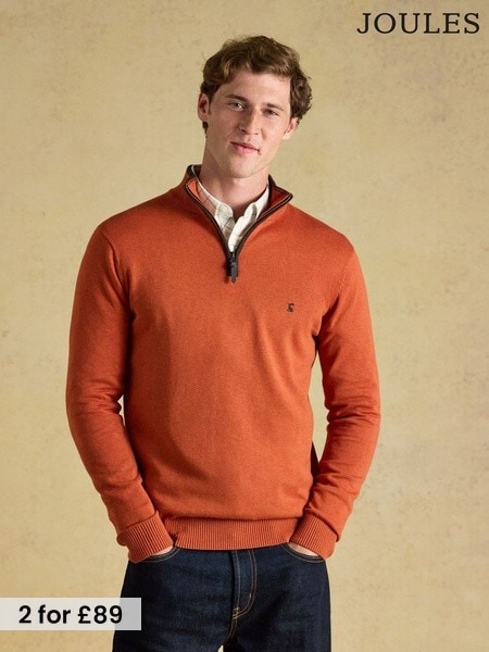 Orange - Regular Joules Hillside Quarter Zip Knitted Jumper