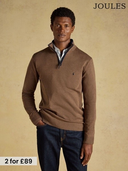 Brown - Regular Joules Hillside Quarter Zip Knitted Jumper