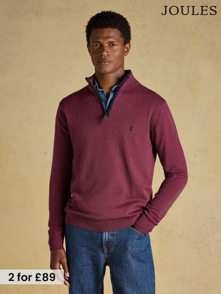 Plum - Regular Joules Hillside Quarter Zip Knitted Jumper