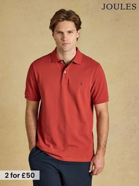 Burnt Orange - Short Sleeve Joules Woody Cotton Pique Polo Shirt