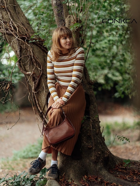Conkca Vivienne Leather Grab Brown Bag (G48327) | £55