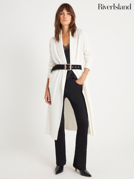 River Island Cream Belted Shawl Maxi Cardigan (G48344) | £56