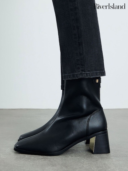 River Island Black Block Heel Stretch Sock Boots (G48370) | £46