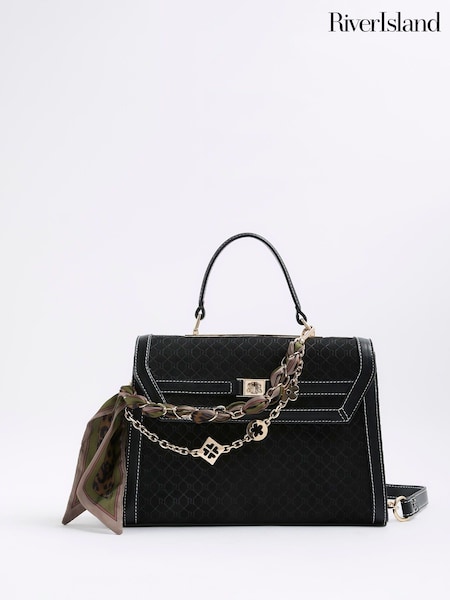 River Island Black Medium Suedette Charm Tote Bag (G48388) | £0