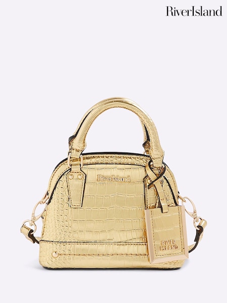 River Island Gold Mini Croc Texture Cross Body Bag (G48389) | £36