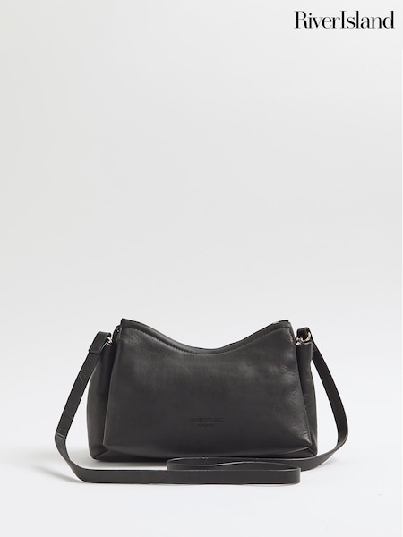 River Island Black Leather Triple Compartment Cross-Body Bag (G48411) | £49
