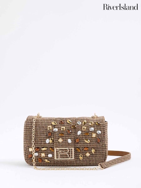 River Island Brown Dogtooth Embellished Shoulder Bag (G48420) | £42