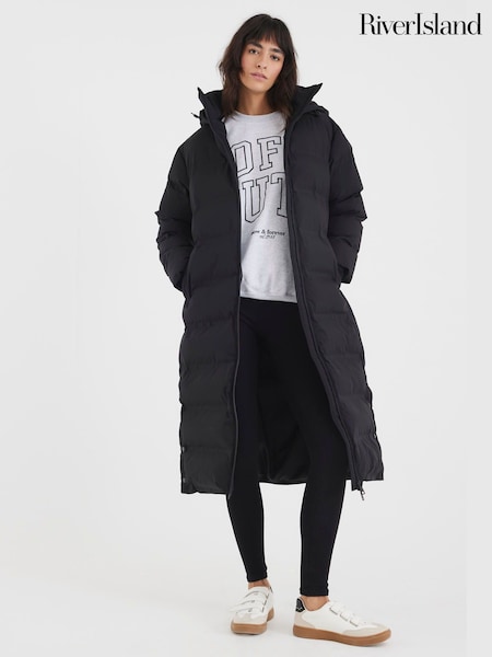 River Island Black Padded Longline Coat (G48452) | £89