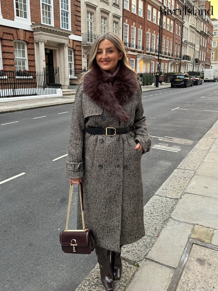 River Island Brown Herringbone Trench Coat (G48465) | £99