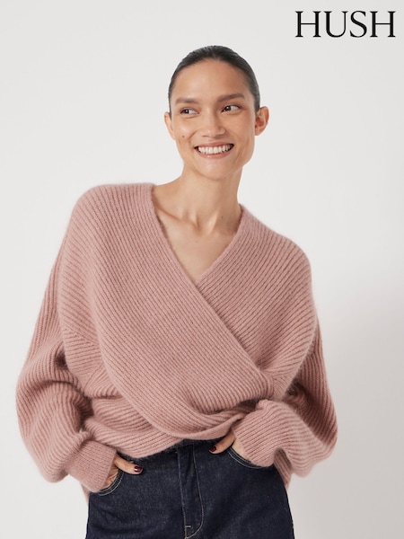 Hush Pink Betty Fluffy Cross Front Jumper (G48621) | £120